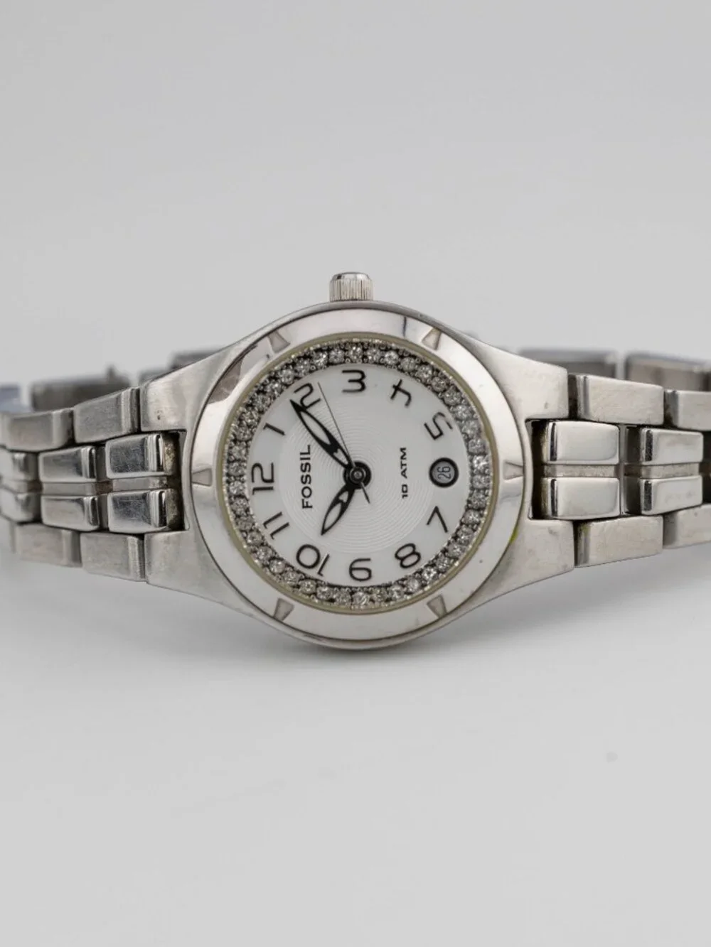 Fossil AM3582 Crystal Bezel 10 ATM Quartz Analog Women's Watch New Battery